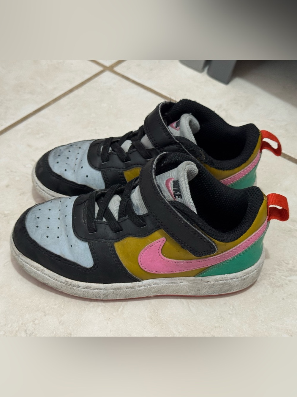Nike Kids Colorblock Sneakers - Green/Pink/Yellow with Orange Pull Tab